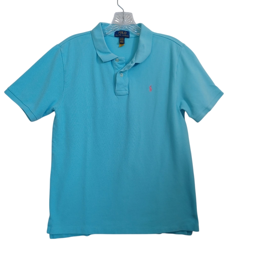Polo Ralph Lauren XL Turquoise Blue Pink Pony Pique Short Sleeve Shirt